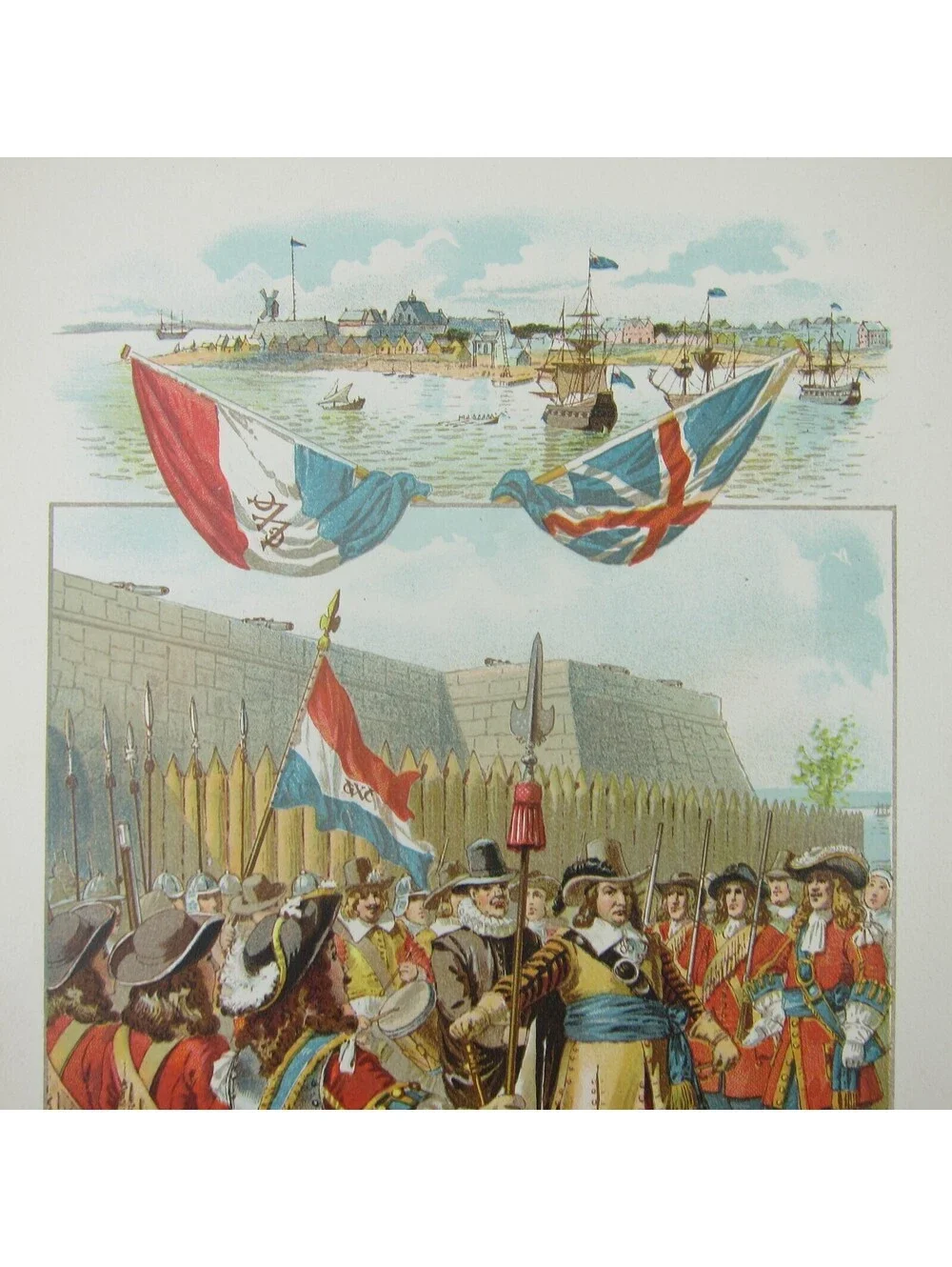 Chromolithograph Book Plate Dutch Surrender New Amsterdam 1664 Antique 1890s